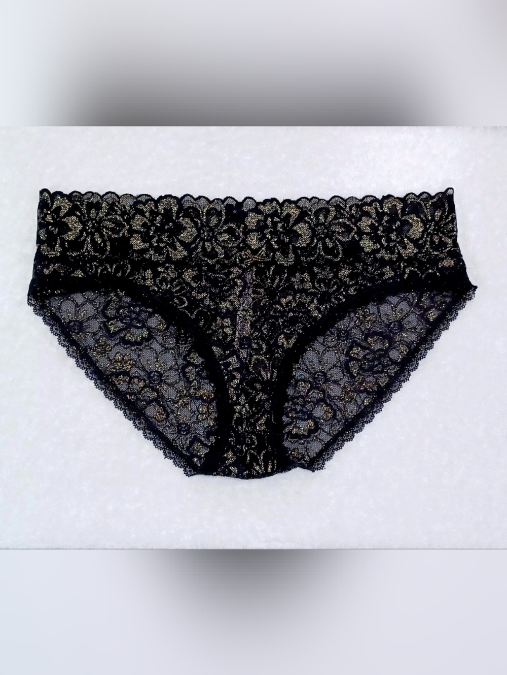 Victoria's Secret Black Lace Hiphugger Panty With Lurex, Size L